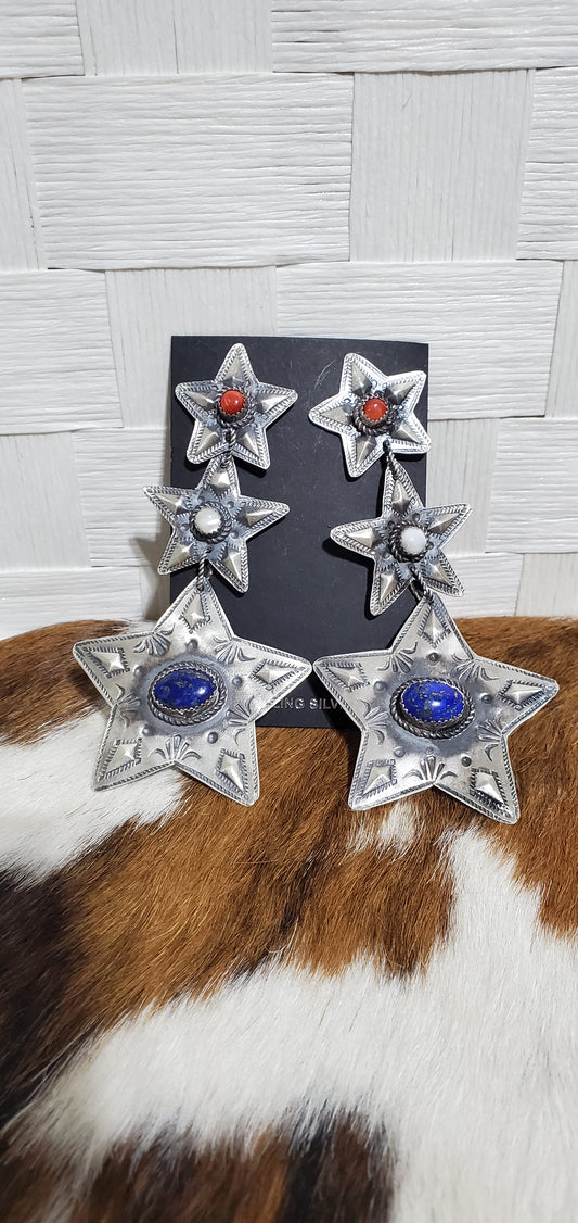Native Artist Stamped Star Earrings #5 Gabrielle Yazzie