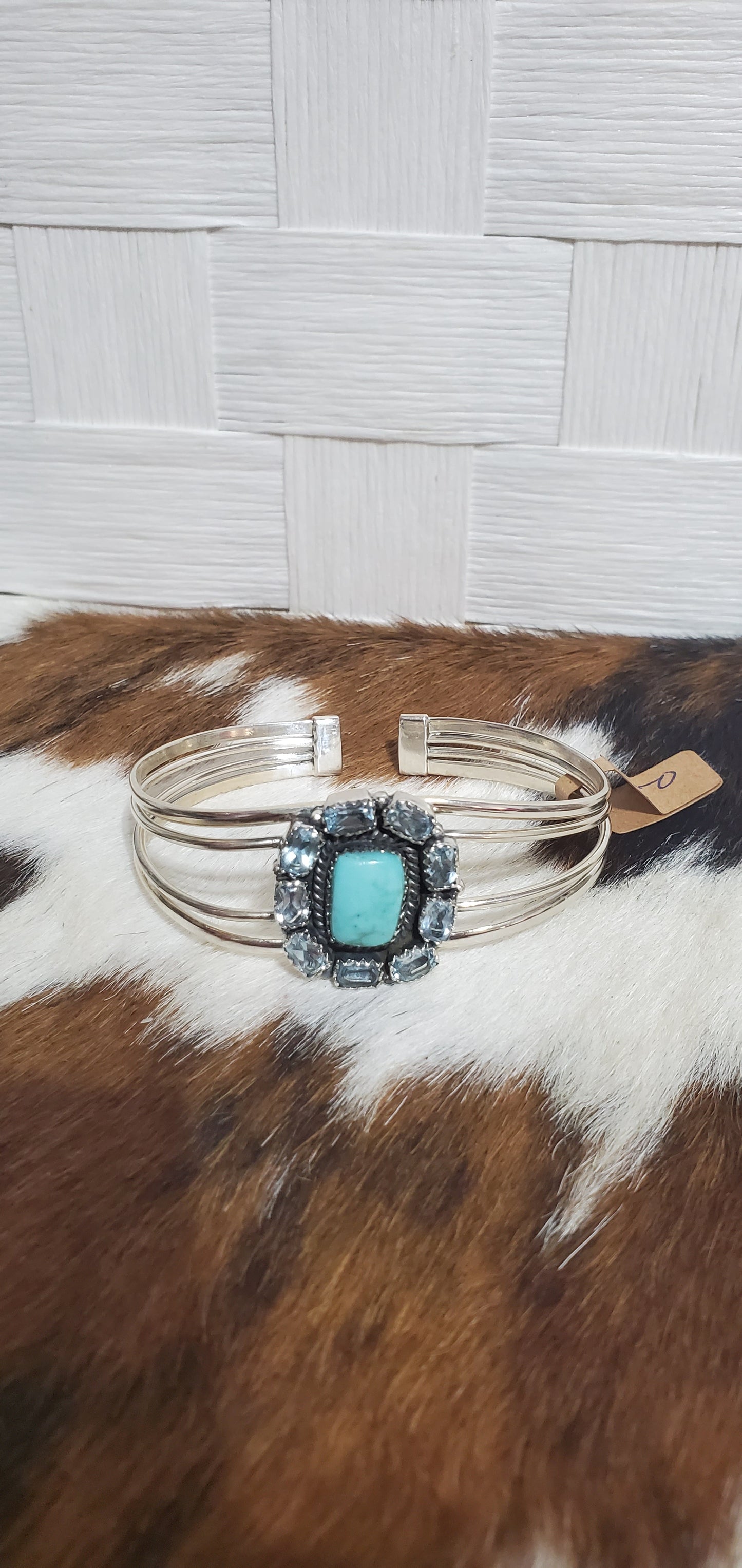 988 Turquoise and CZ Cuff Sz 8.50
