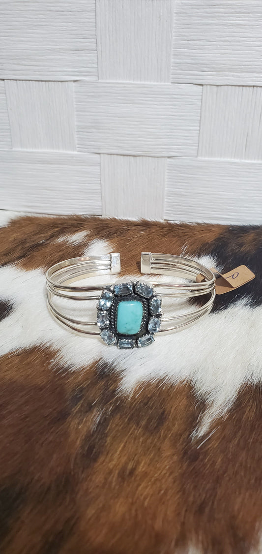 988 Turquoise and CZ Cuff Sz 8.50