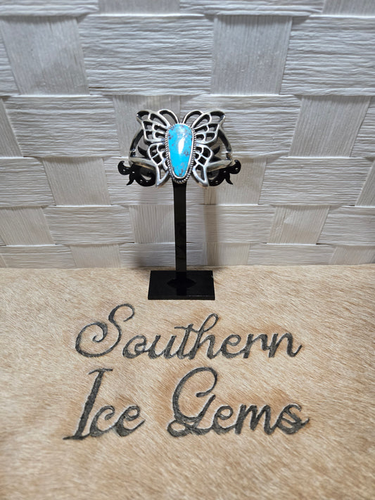 3 Native Artist Stamped E.S Mitchell Turquoise Butterfly Sz 6