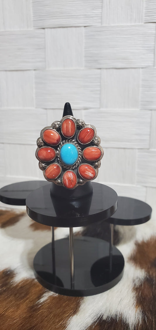 883 Turquoise and Orange Spiny Sz 7