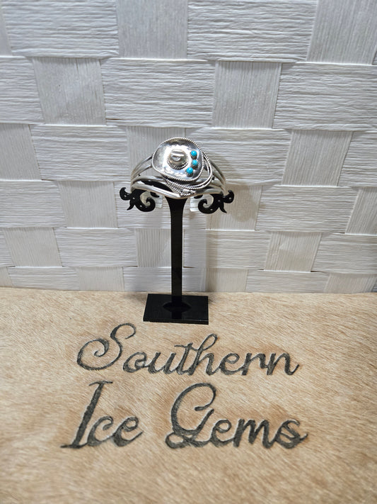 14 Native Artist Stamped RB Kingman Turquoise Cuff sz 6.25