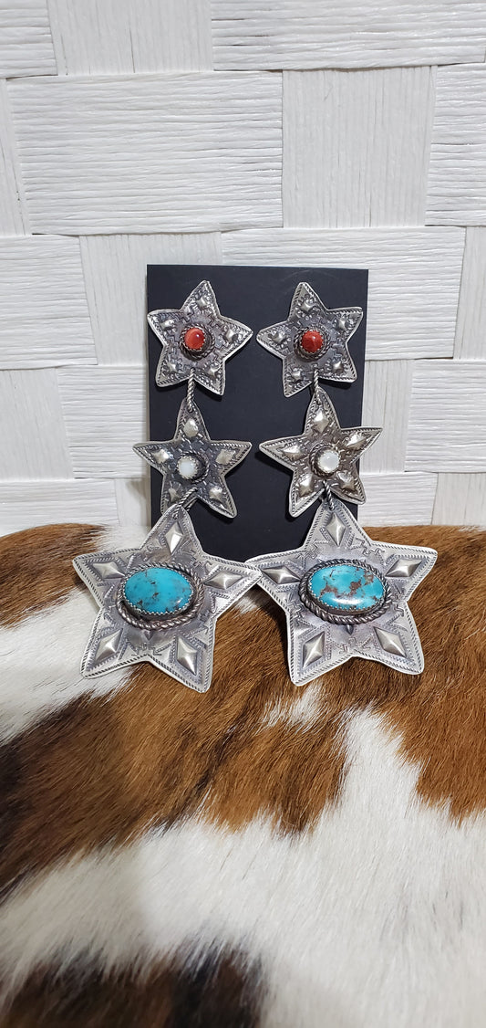 Native Artist Stamped Star Earrings #3 Gabrielle Yazzie