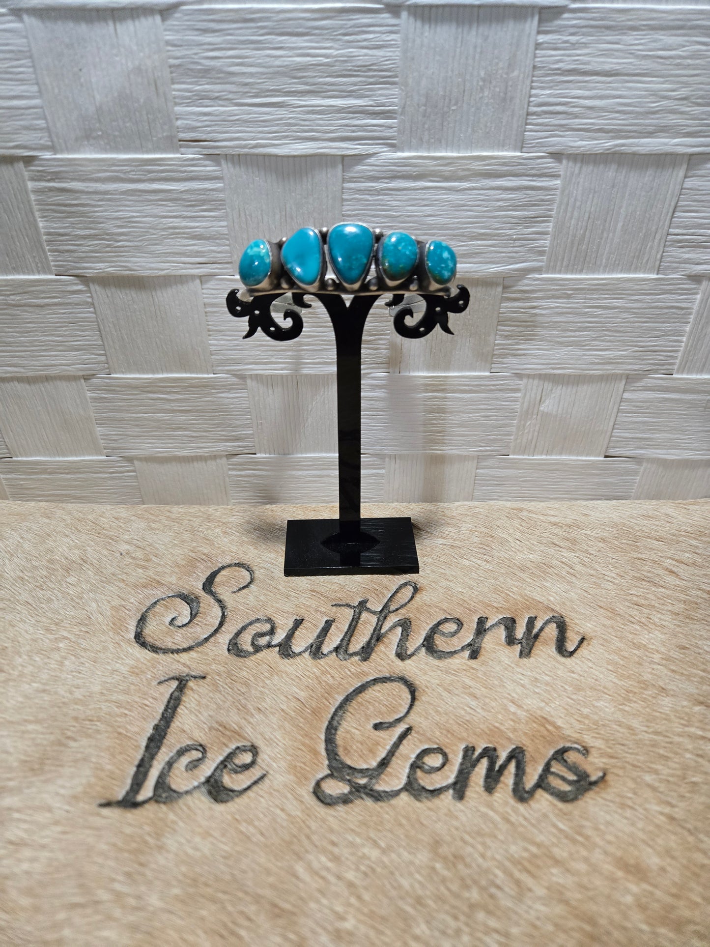 6 Native Artist Stamped Antionette Martinez Turquoise Cuff sz 7