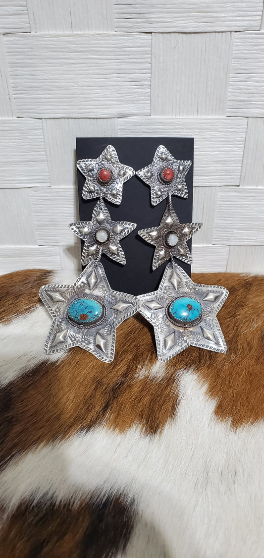 Native Artist Stamped Star Earrings #1 Gabrielle Yazzie