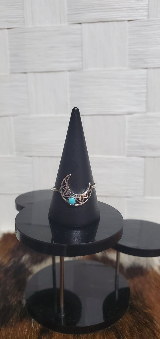 951 Sterling Silver Moon with Turquoise Sz 10.50
