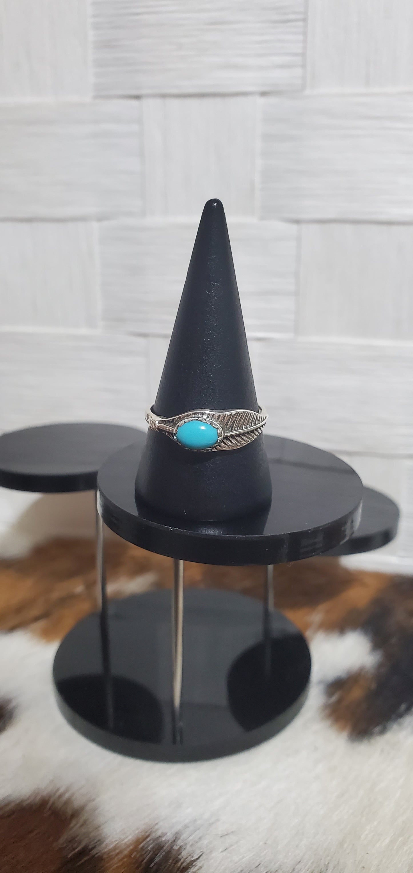 1006 Sterling Feather with Turquoise Sz 9.25