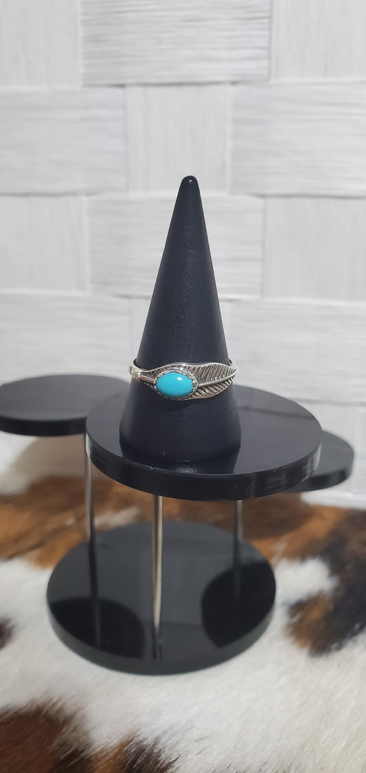 1006 Sterling Feather with Turquoise Sz 9.25