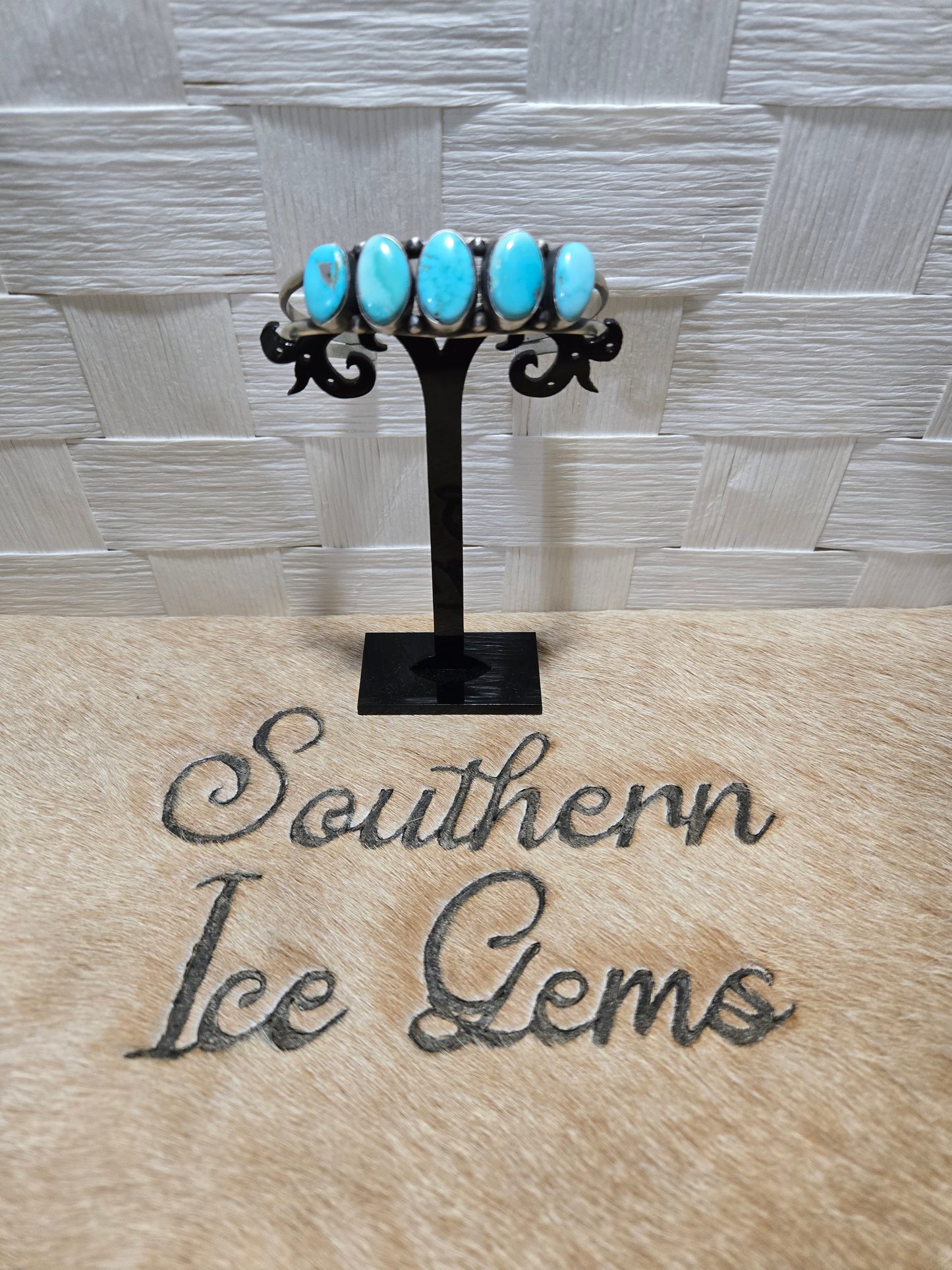 7 Native Artist Stamped Antionette Martinez Turquoise Cuff sz 7