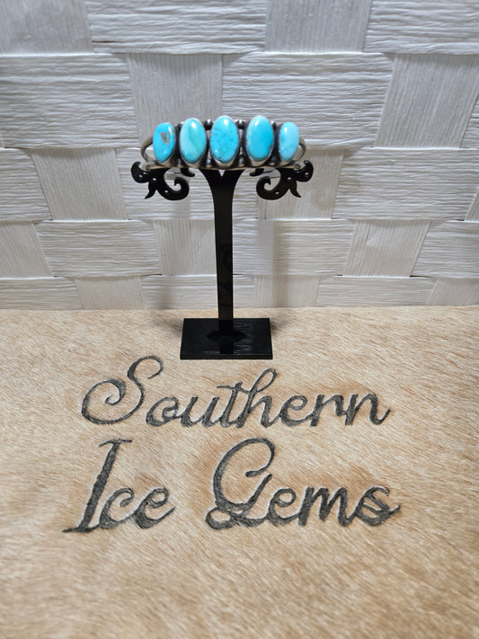 7 Native Artist Stamped Antionette Martinez Turquoise Cuff sz 7