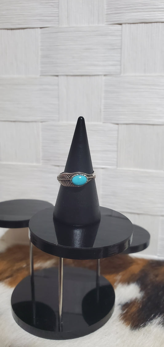 1005 Sterling Feather with Turquoise Sz 6