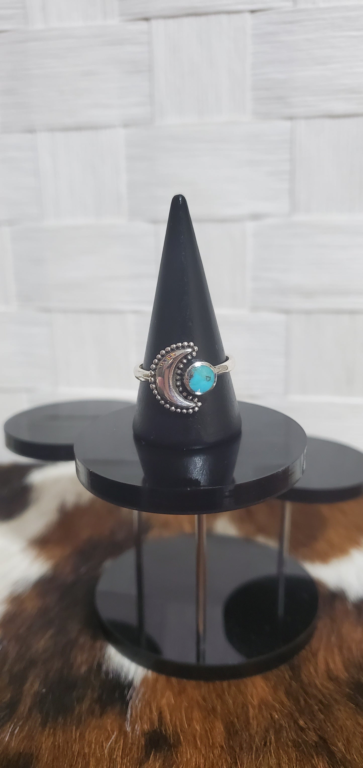 866 Sterling Silver Moon with Turquoise Sz 10