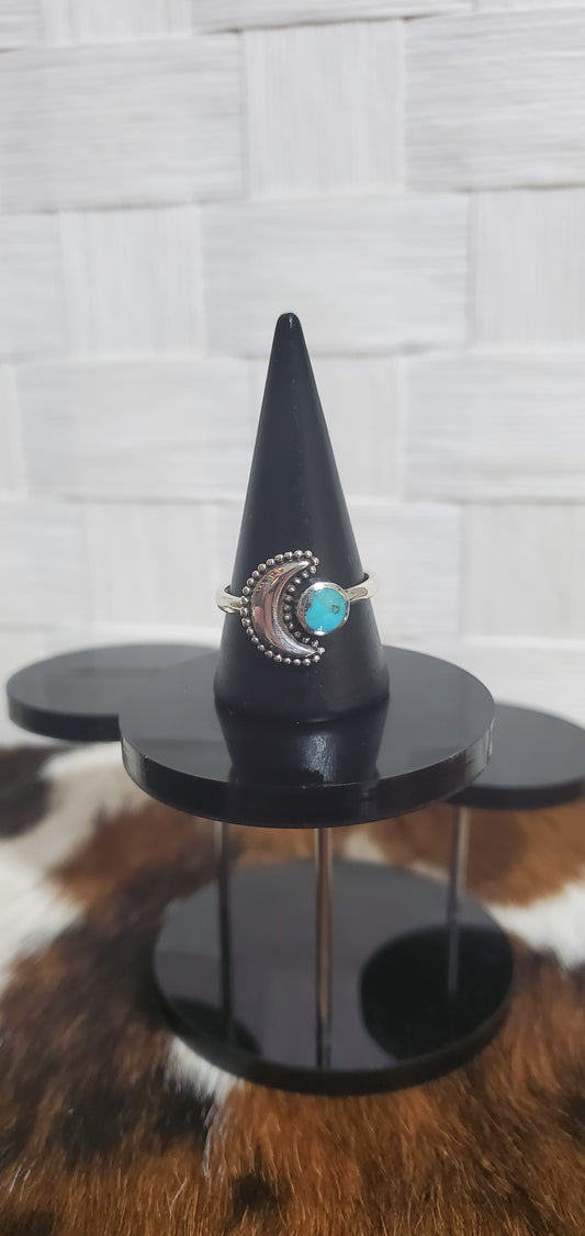866 Sterling Silver Moon with Turquoise Sz 10