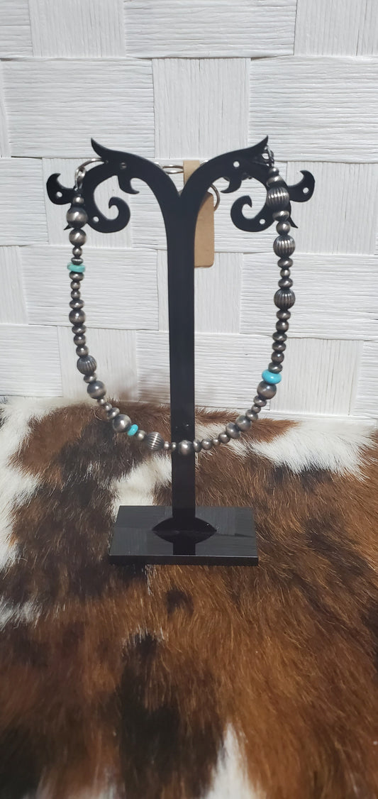 273 Native Bracelet or Anklet with Turquoise 3mm 4mm 6mm Beads Sz 8-10